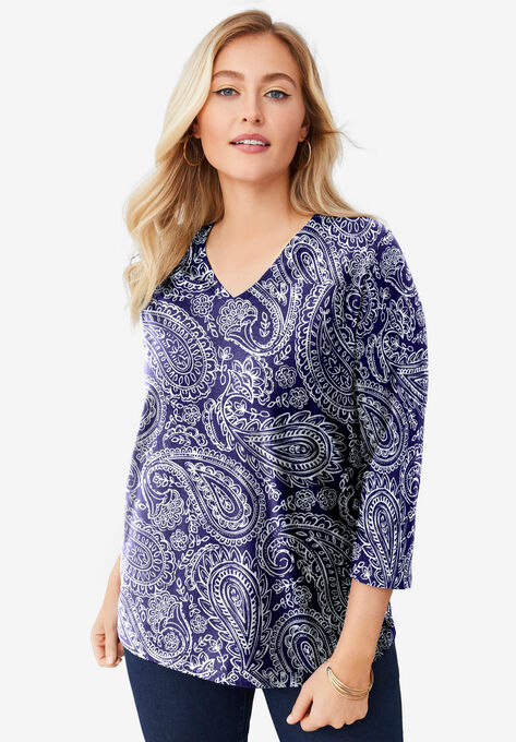 V-Neck Tee, NAVY DELICATE PAISLEY, hi-res image number null