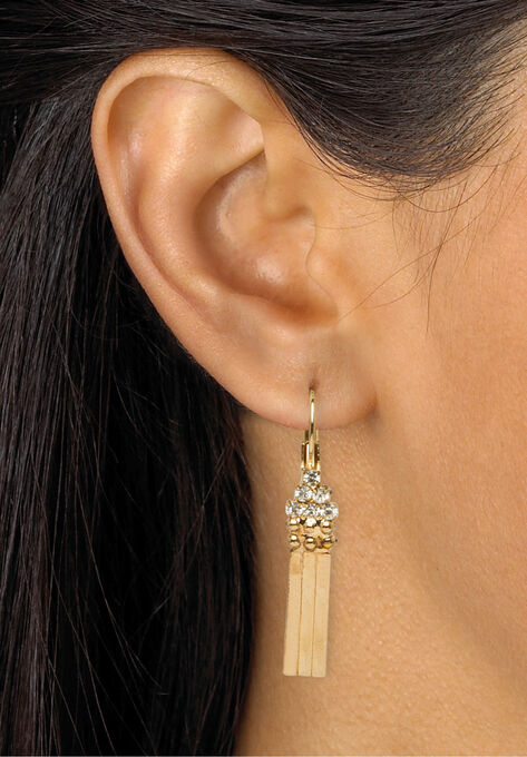 Gold Tone Fringe Necklace, Bracelet and Earring Set, Crystal, 17", , alternate image number null