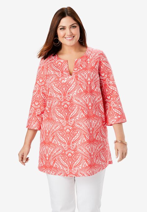 Linen V Neck Tunic Plus Size Shirts Blouses Jessica London