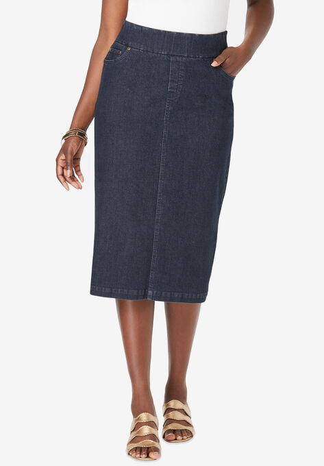 Comfort Waist Midi Skirt, INDIGO, hi-res image number null