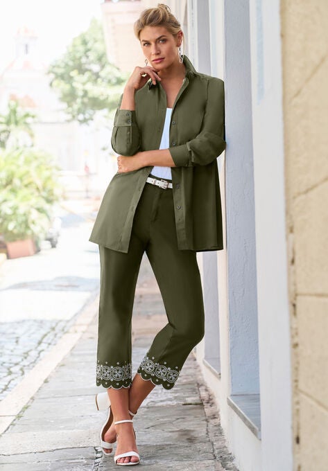 Stretch Poplin Classic Cropped Straight Leg Pant, , alternate image number null