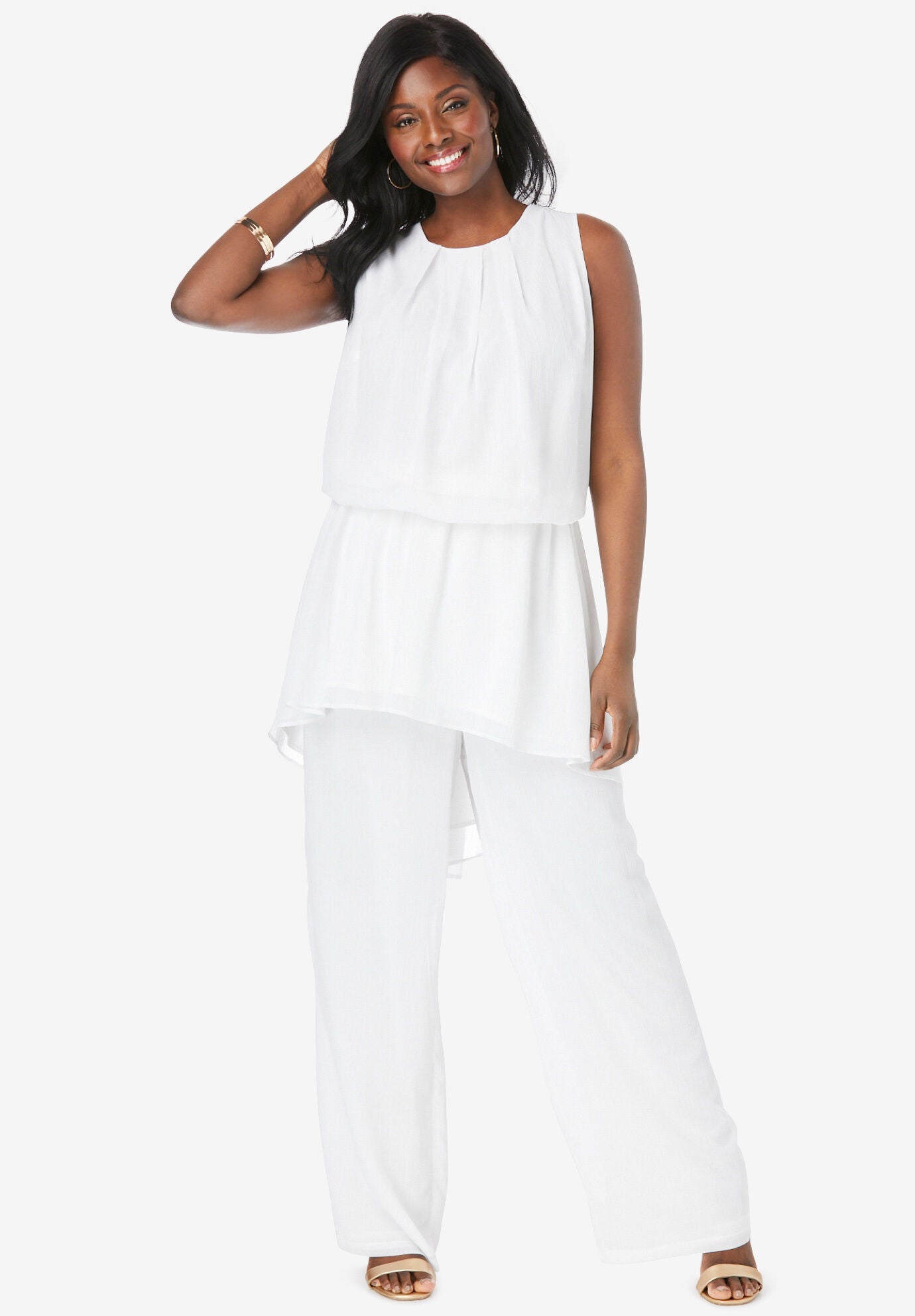 Plus size top white pants suit
