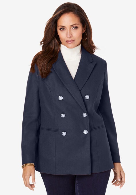 Double Breasted Wool Blazer, NAVY, hi-res image number null