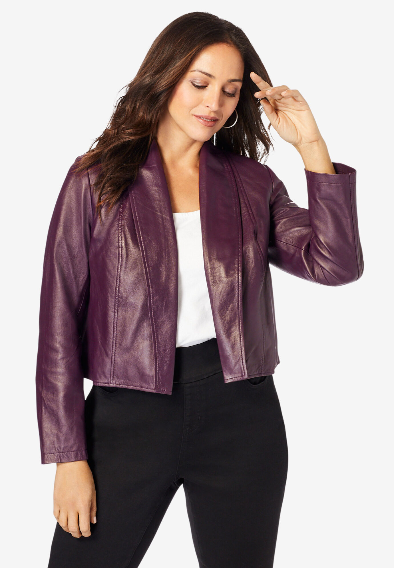 14 W Soft Blush Jessica London Womens Plus Size Collarless Leather Peplum Jacket 