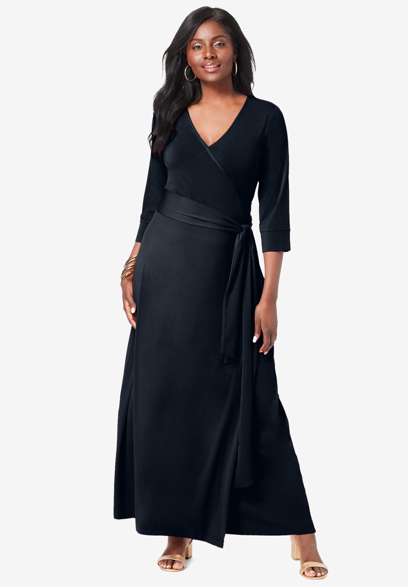 Ladies black wrap dress discount