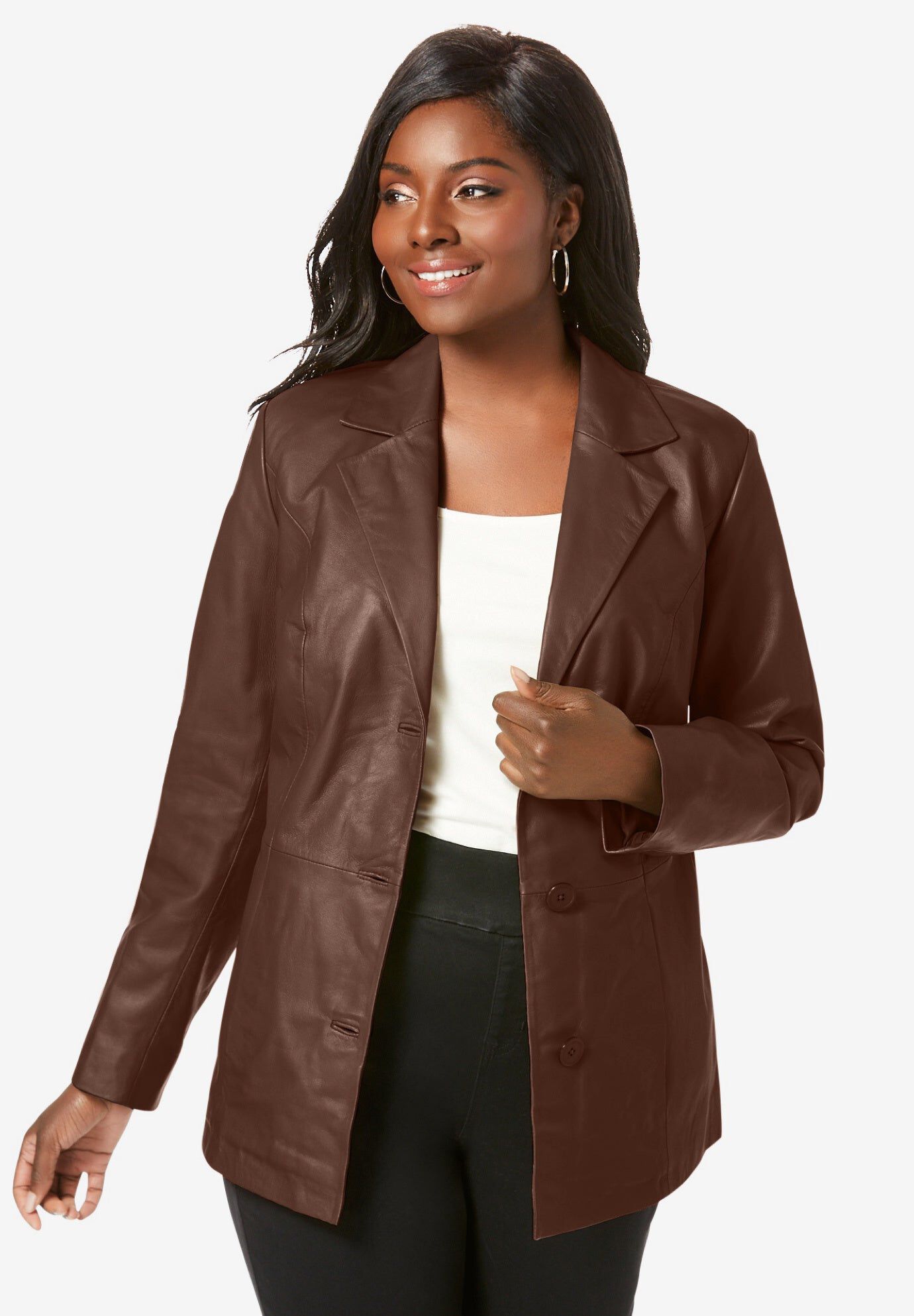 【J's】JSF Delivery Jacket COOK XL JESSE Professional Leather Blazer, Rich Brown | Jessica London