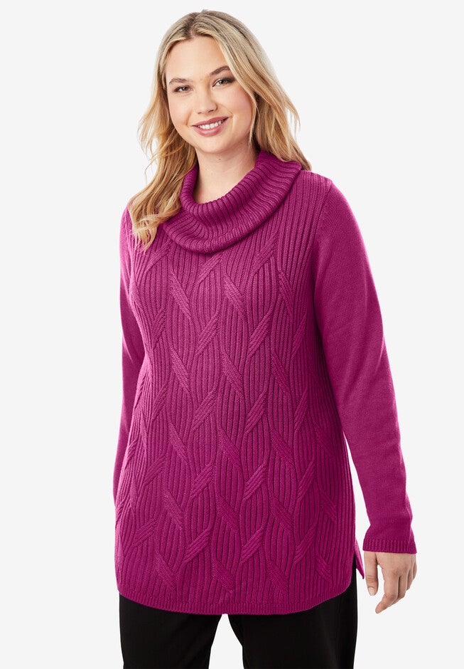 Cotton Cashmere Cowl Neck Sweater, RASPBERRY, hi-res image number null