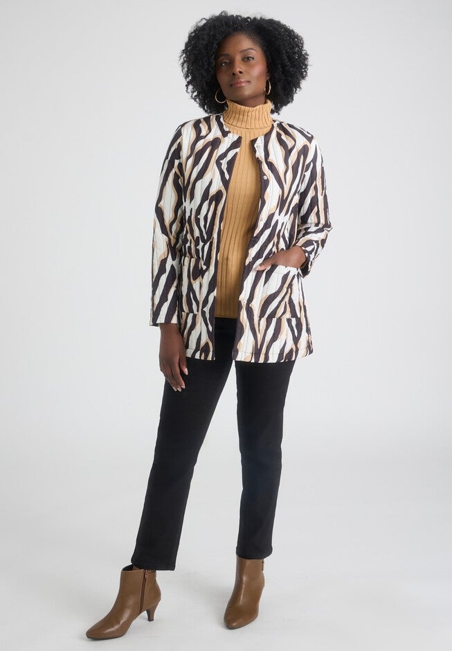 Collarless Quilted Jacket, IVORY ABSTRACT ZEBRA, hi-res image number null