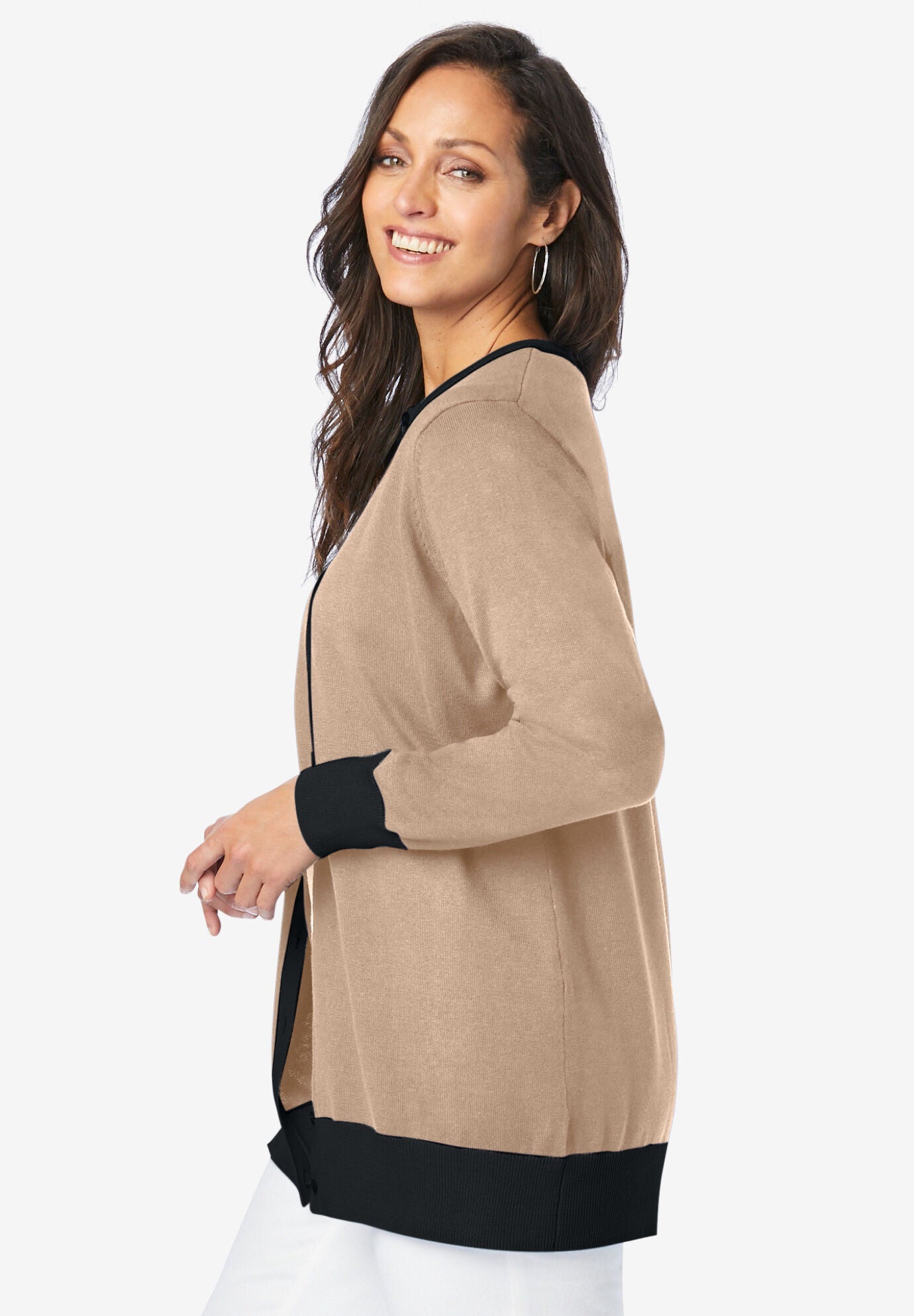 Ladies Fine Gauge Cardigan New Khaki Black Jessica London