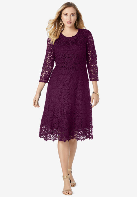 Lace Fit & Flare Dress, DARK BERRY, hi-res image number null