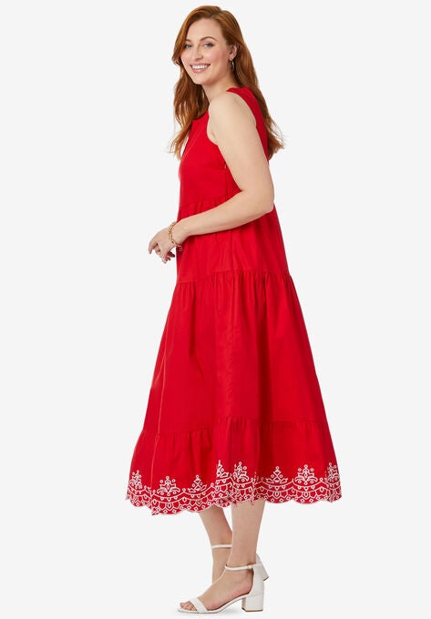 Sleeveless Eyelet Poplin Dress, , alternate image number null
