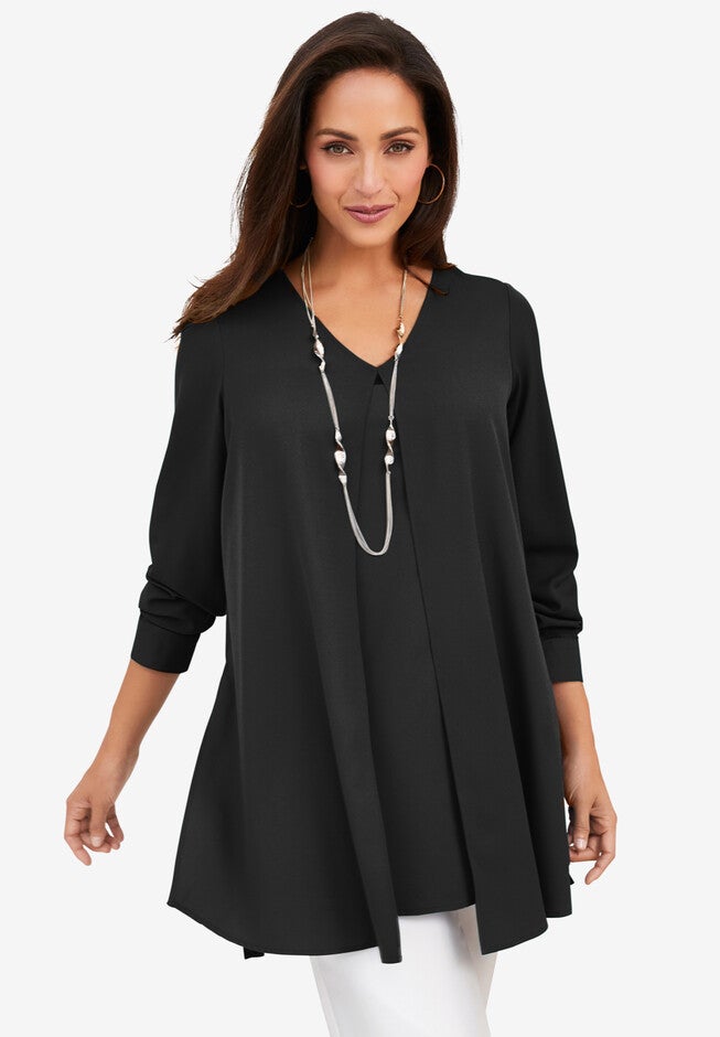 Flyaway V-Neck Tunic, BLACK, hi-res image number null
