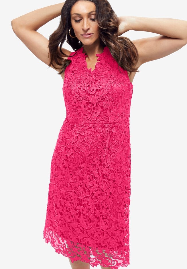 Lace Midi Dress, PINK BURST, hi-res image number 0