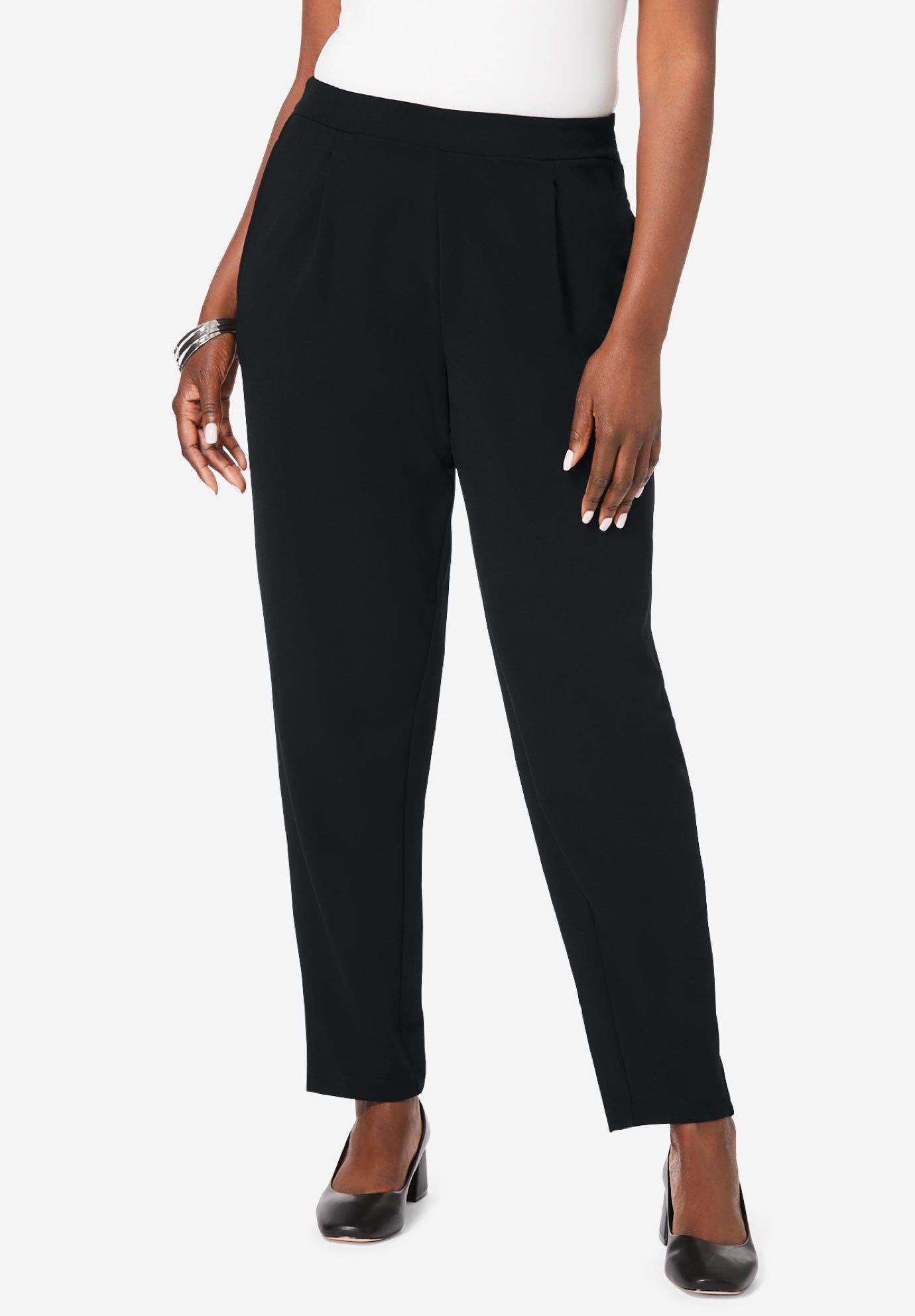 Stretch Knit Crepe Straight Leg Pants