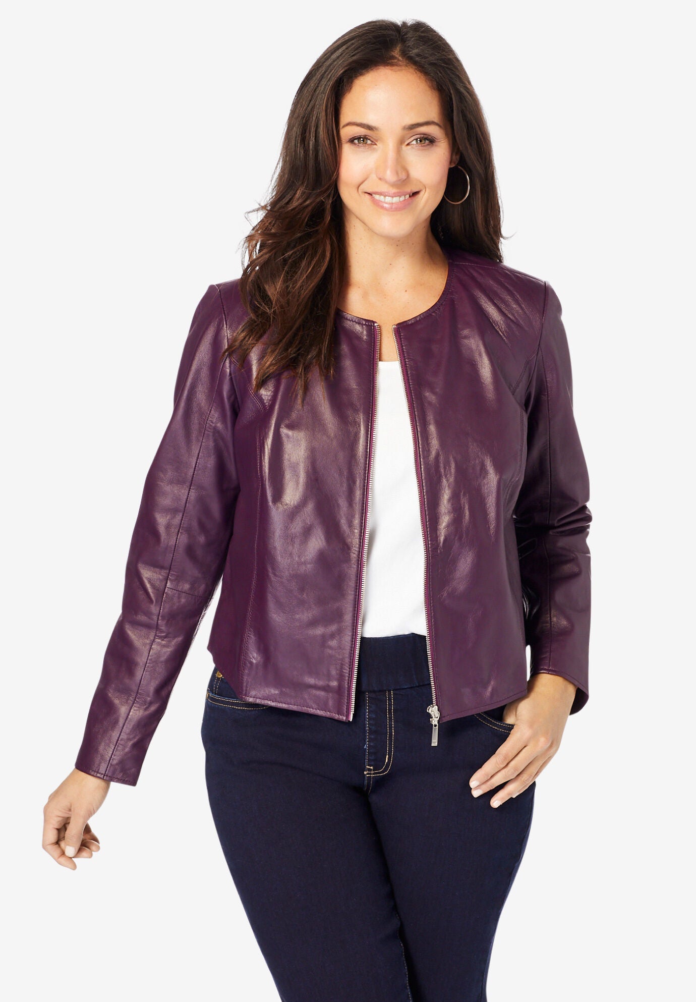 plus size grey leather jacket