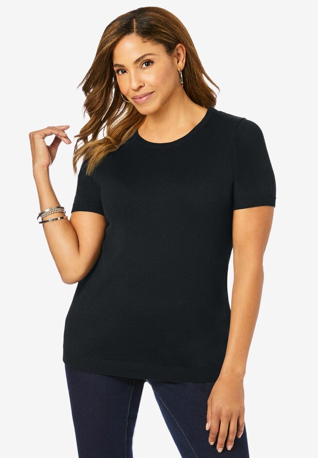Fine Gauge Crewneck Shell, BLACK, hi-res image number null