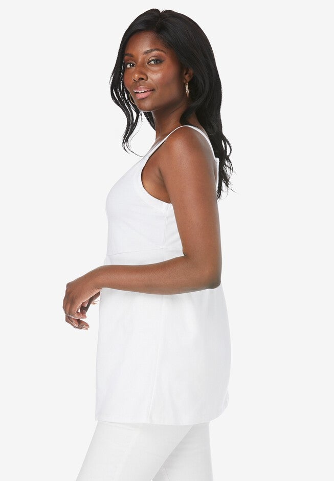 Stretch Cotton Shirred Tank, WHITE, alternate image number null
