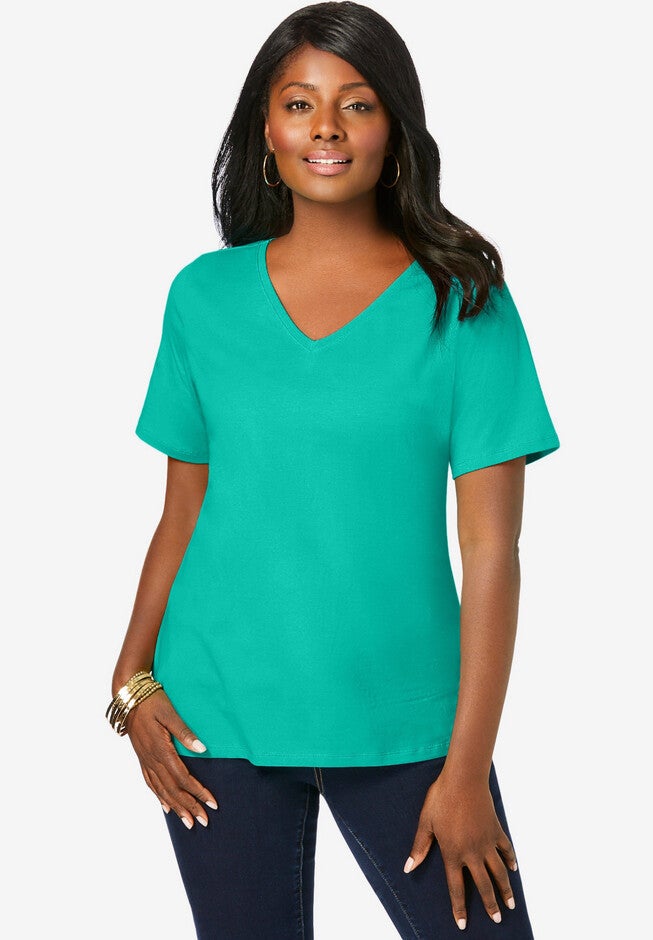 V-Neck Tee, AQUA SEA, hi-res image number null