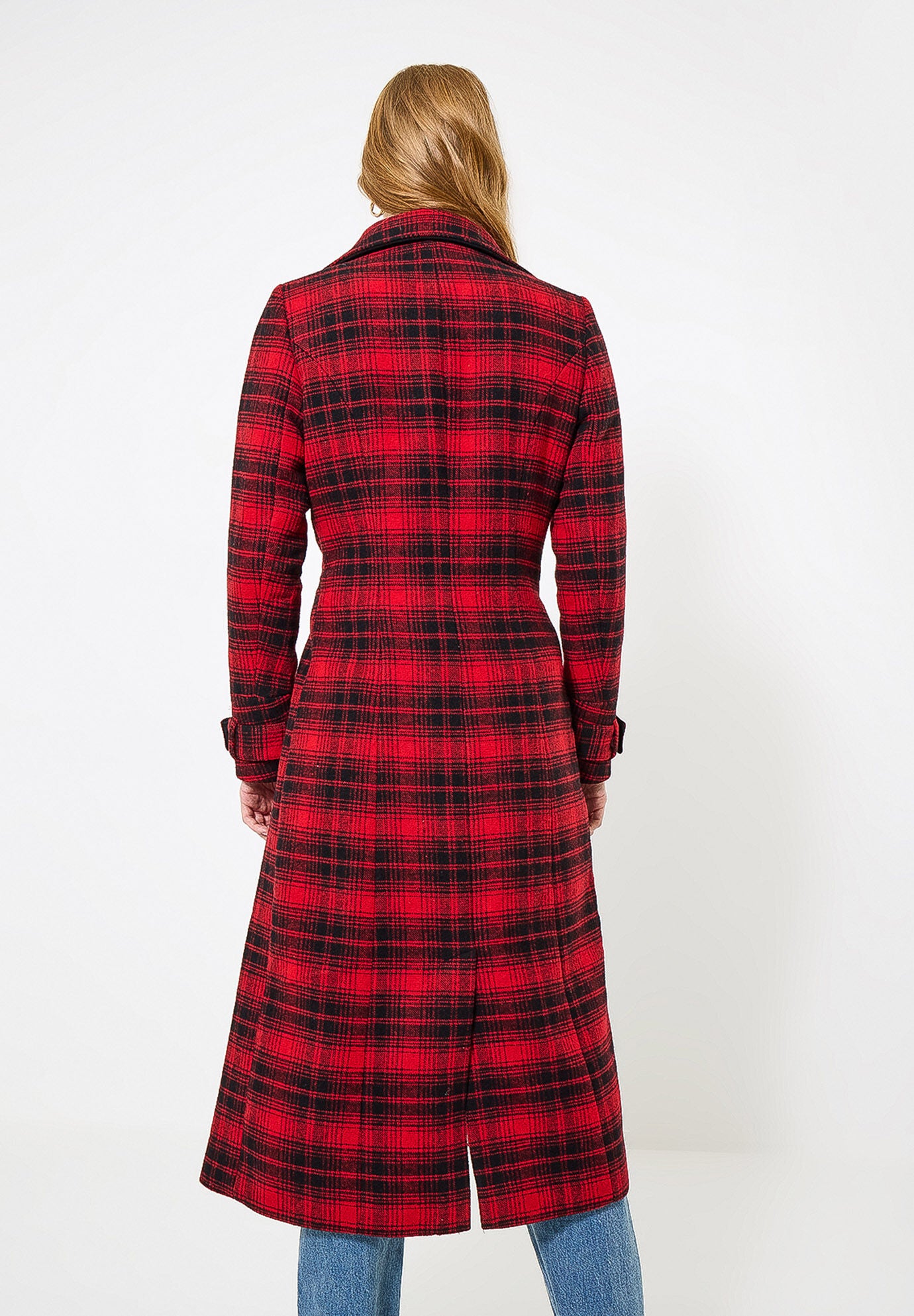 Wool-Blend Double Breasted Coat, RED MEGA PLAID, alternate image number 3