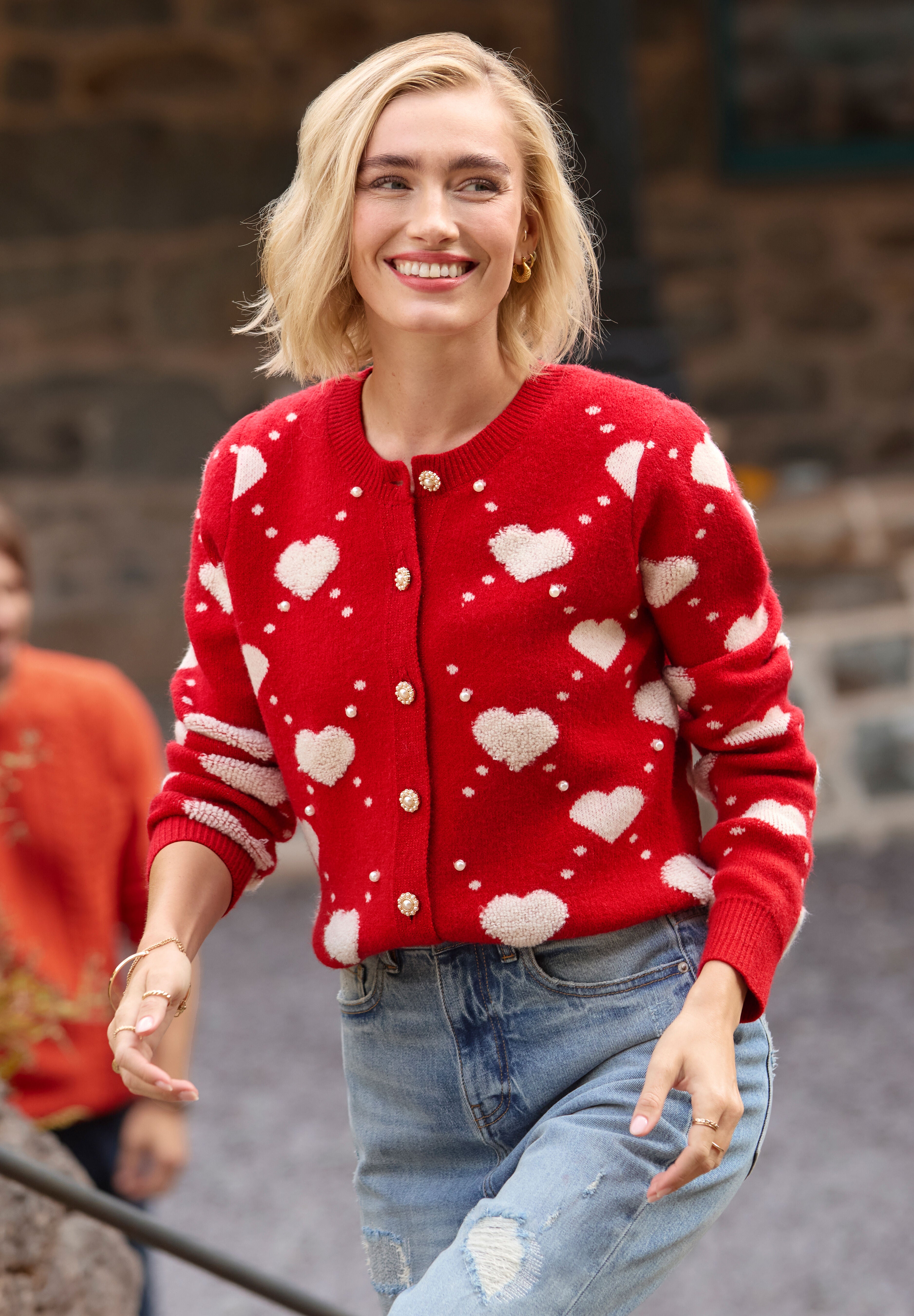 Love Sweater Cardigan, ARGYLE HEARTS, hi-res image number 0