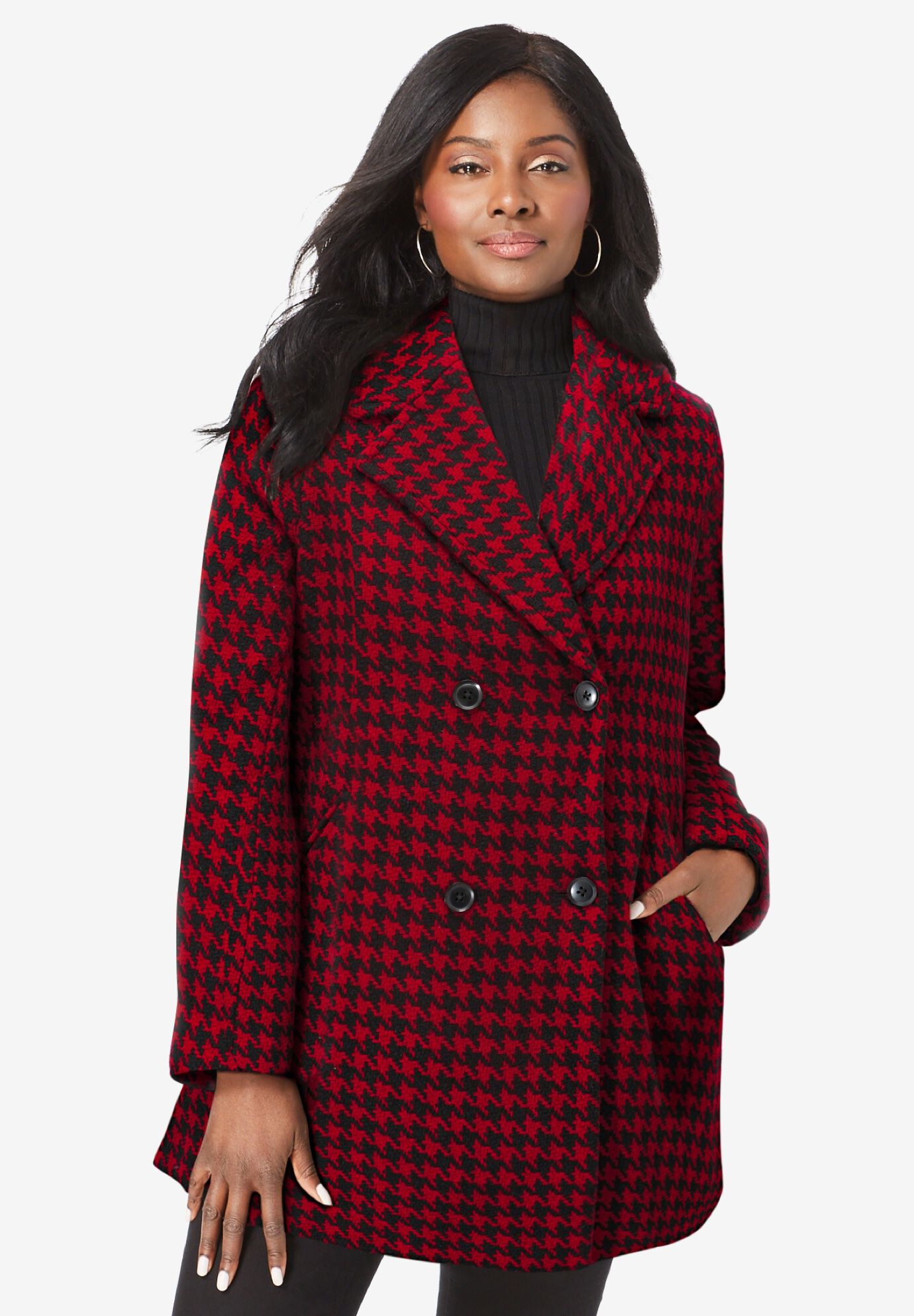 Ladies A Line Wool Peacoat Red Houndstooth Jessica London