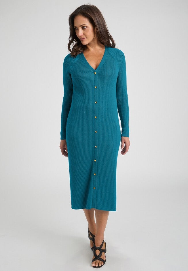 Button Front Midi Dress, DEEP TEAL, hi-res image number null