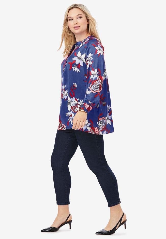 Silky Placket Front Blouse, , alternate image number 2