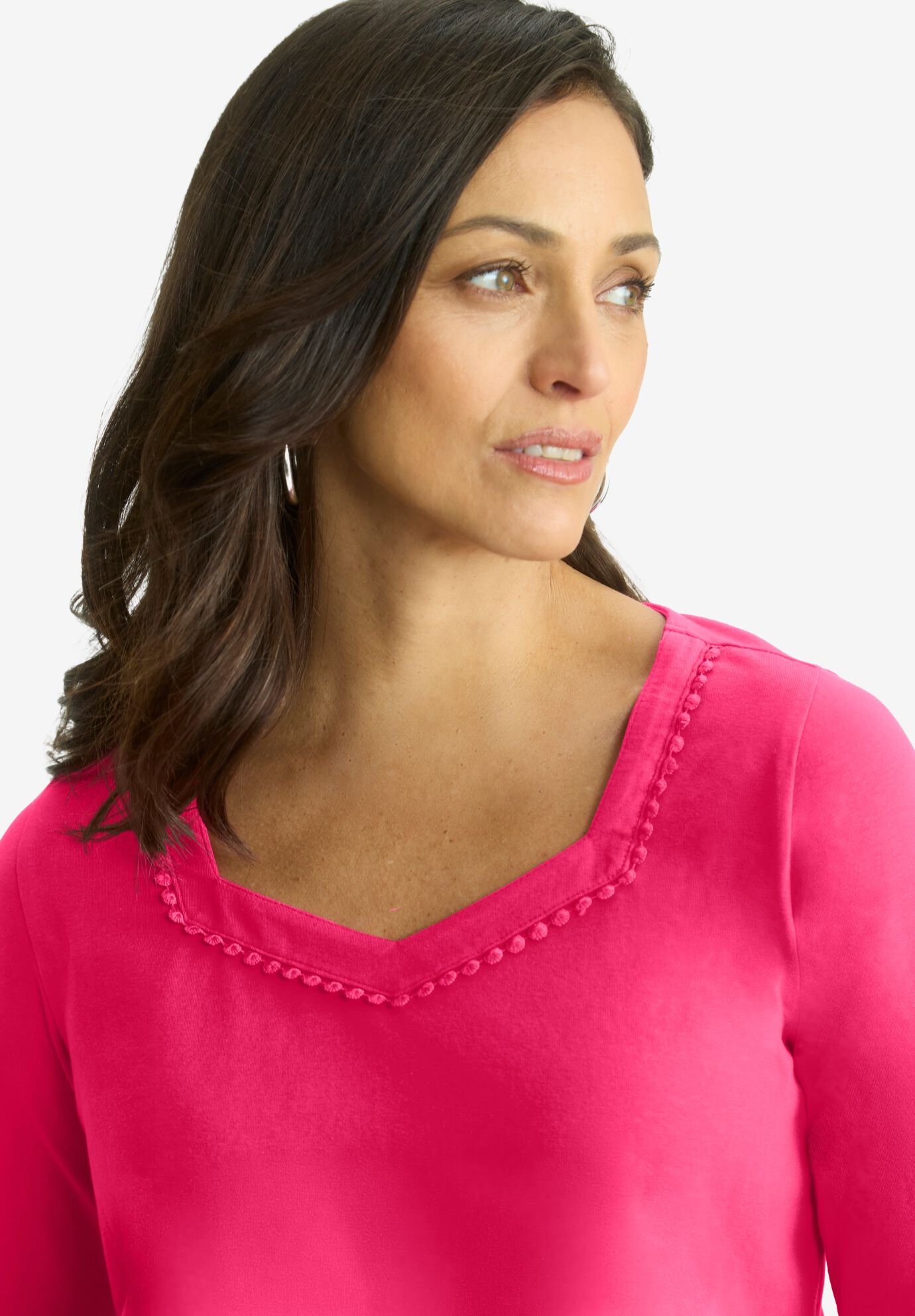 Dot Trim Sweetheart Neck Tee, PINK BURST, alternate image number 2