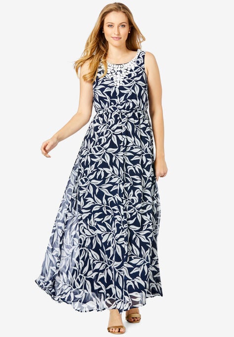 Embellished Maxi Dress, NAVY VINES, hi-res image number null