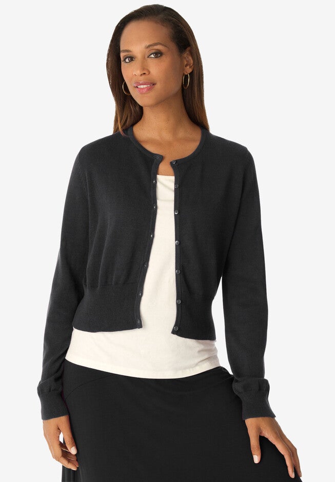 Jewelneck Cardigan, BLACK, hi-res image number 0