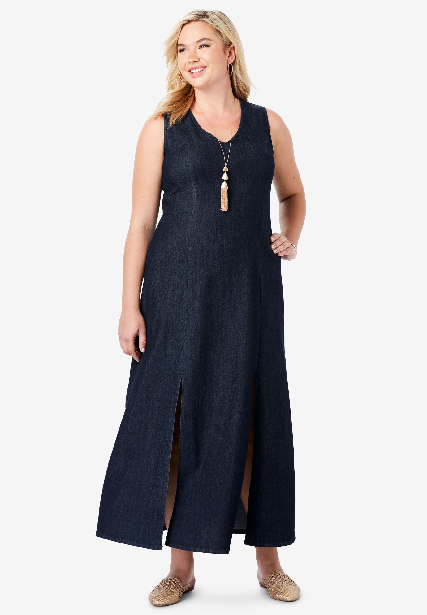 jessica london denim maxi dress