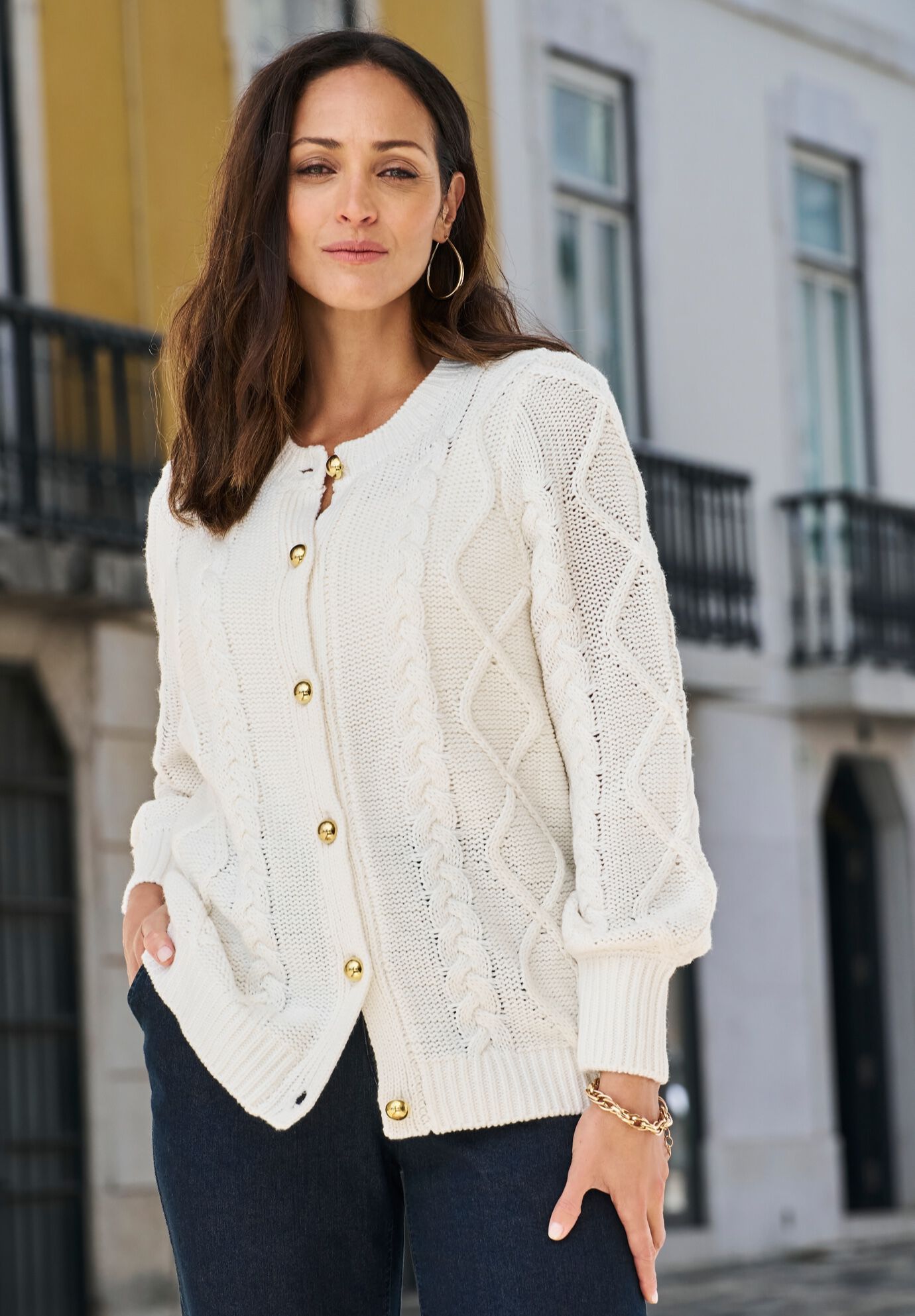 Button Front Cable Cardigan, , alternate image number 4