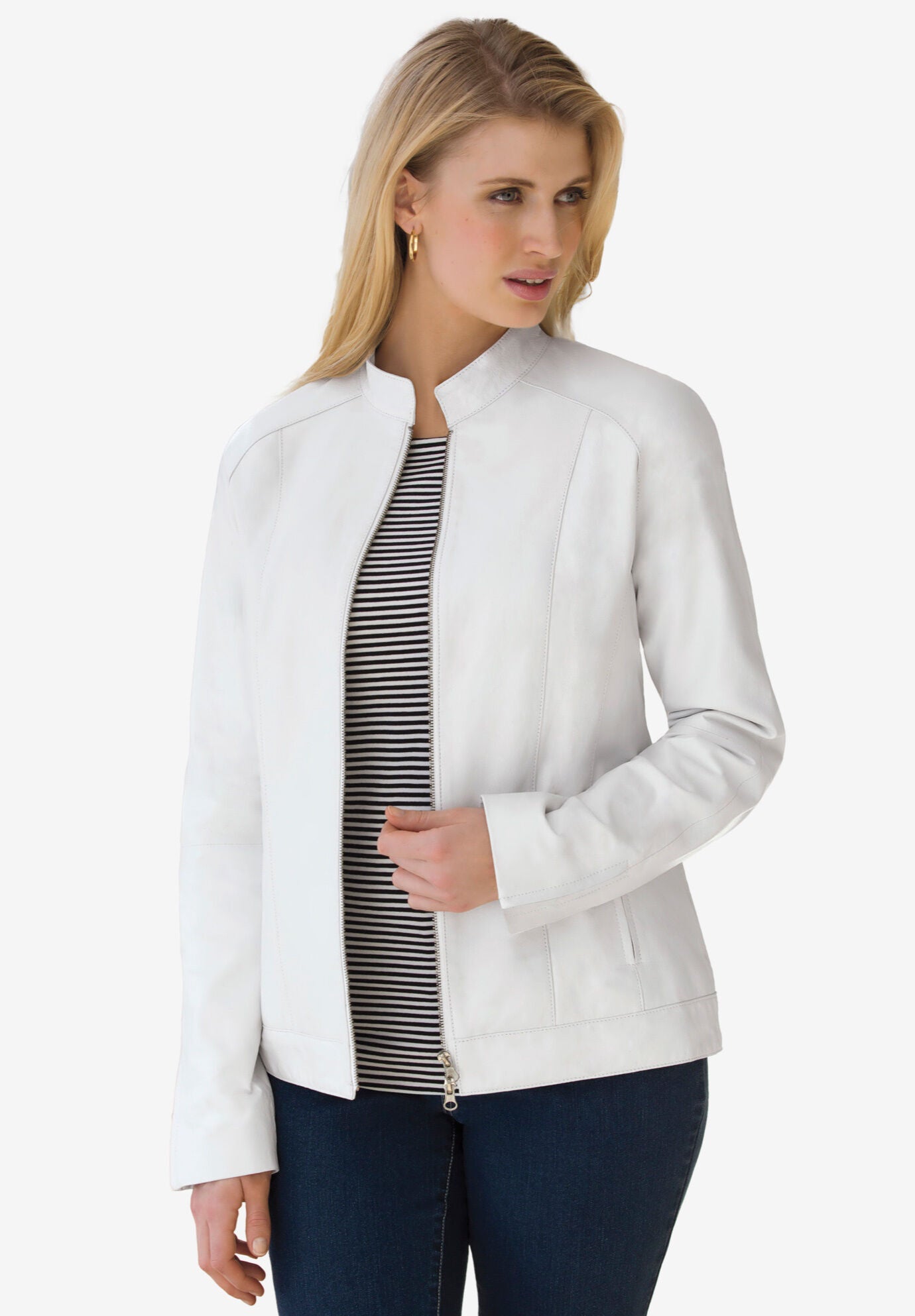 Jessica London Womens Plus Size Zip Front Leather Jacket