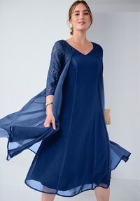 knee length dresses for ladies Kiyonna Women's Plus Size Scalloped Boudoir Lace Dress