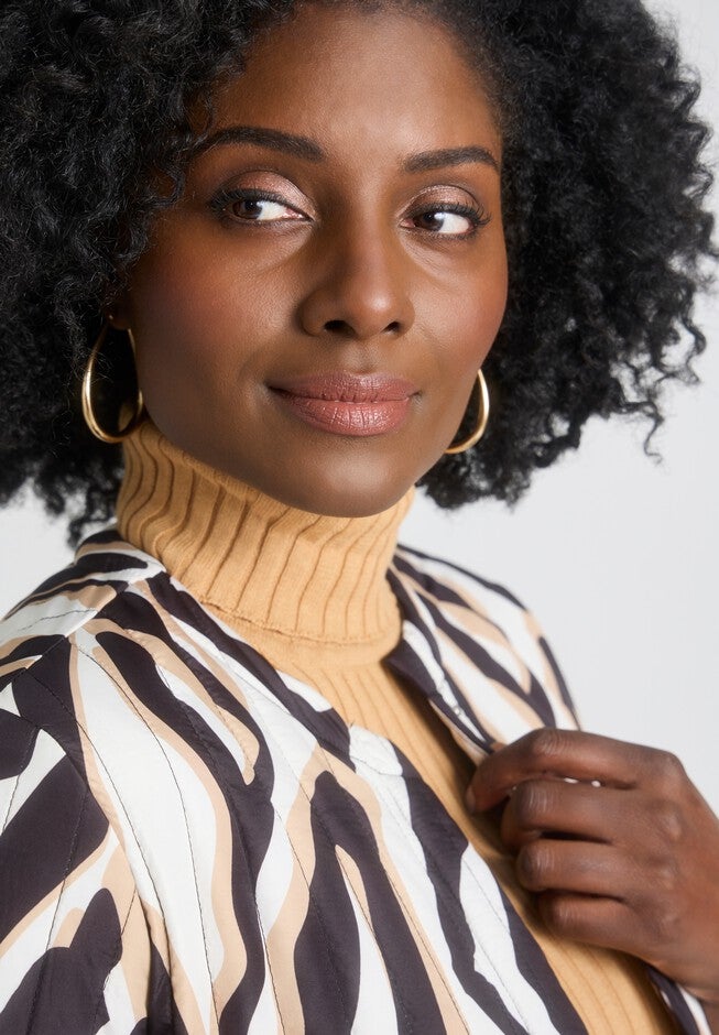 Collarless Quilted Jacket, IVORY ABSTRACT ZEBRA, alternate image number null