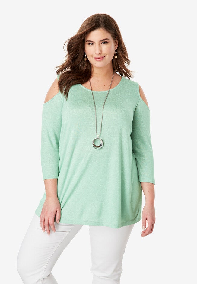 Metallic Cold Shoulder Tunic, CRYSTAL JADE, hi-res image number null