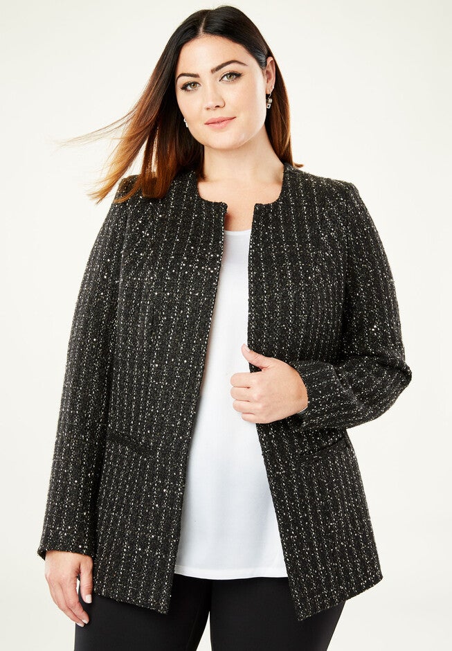 Sequin Tweed Jacket, BLACK GOLD TWEED, hi-res image number null