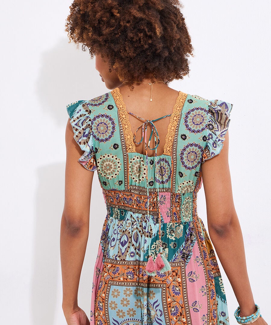 Patchwork Slit Maxi Dress, MULTI PATCHWORK, alternate image number 2