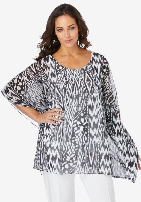 Caftan Top, BLACK ABSTRACT IKAT, hi-res image number null