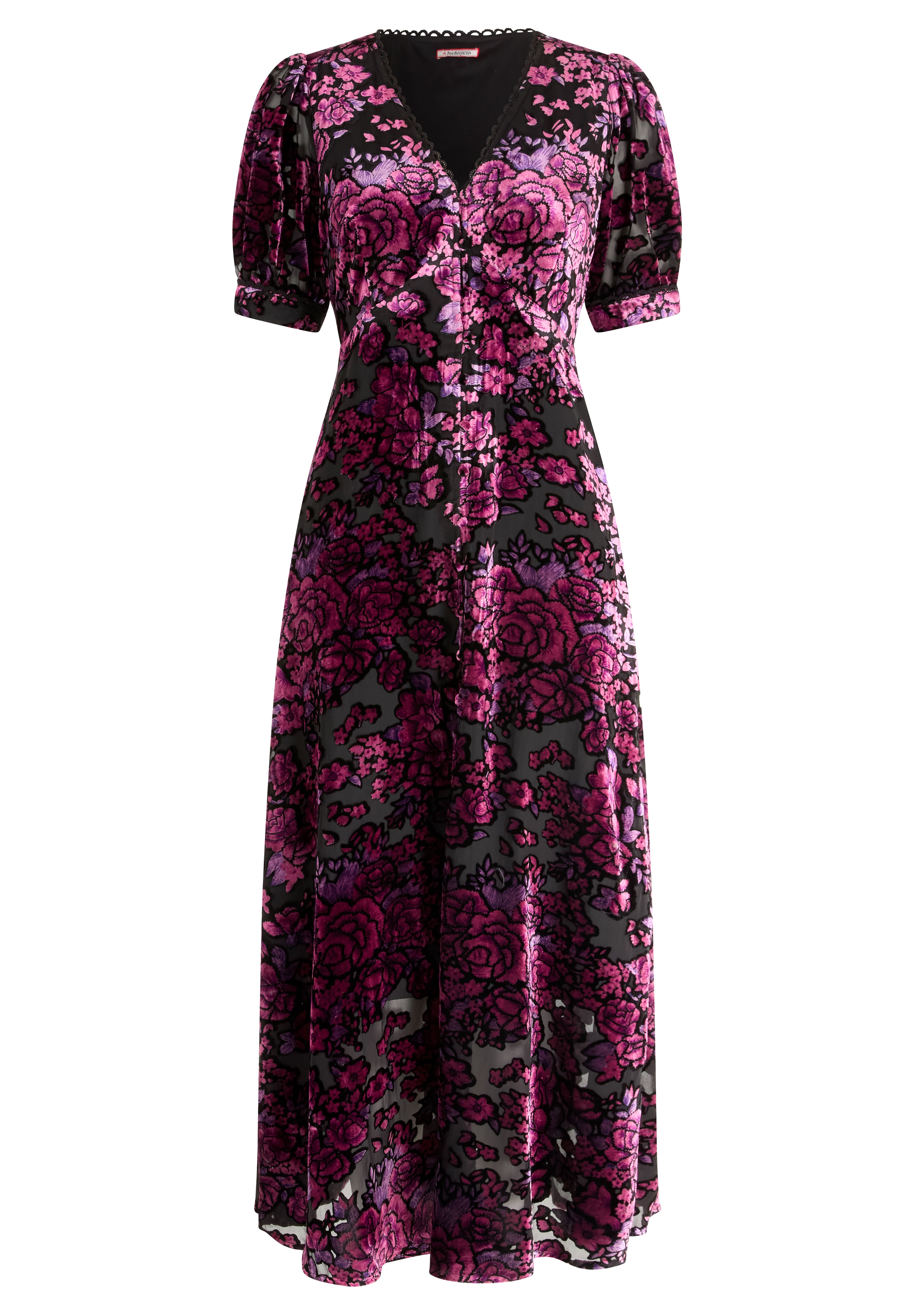 Burnout Velvet V-Neck Midi Dress, PURPLE BURNOUT BLOOM, alternate image number 4