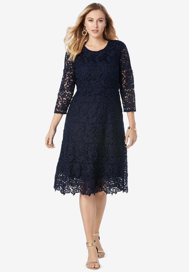 Special Occasion Lace Fit & Flare Dress, Navy | Jessica London