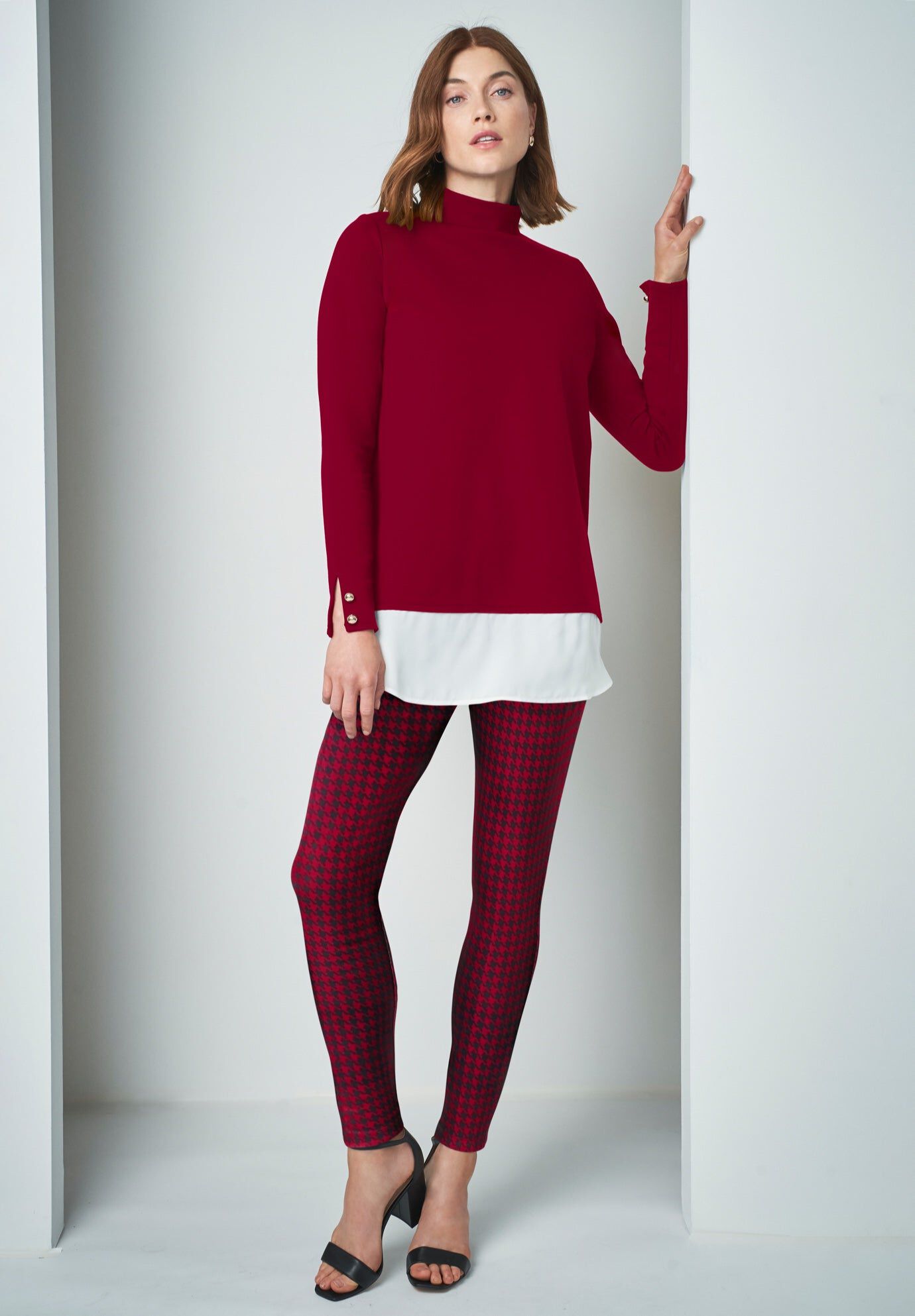 Mixed Media Ponte Top, RICH BURGUNDY, hi-res image number 0