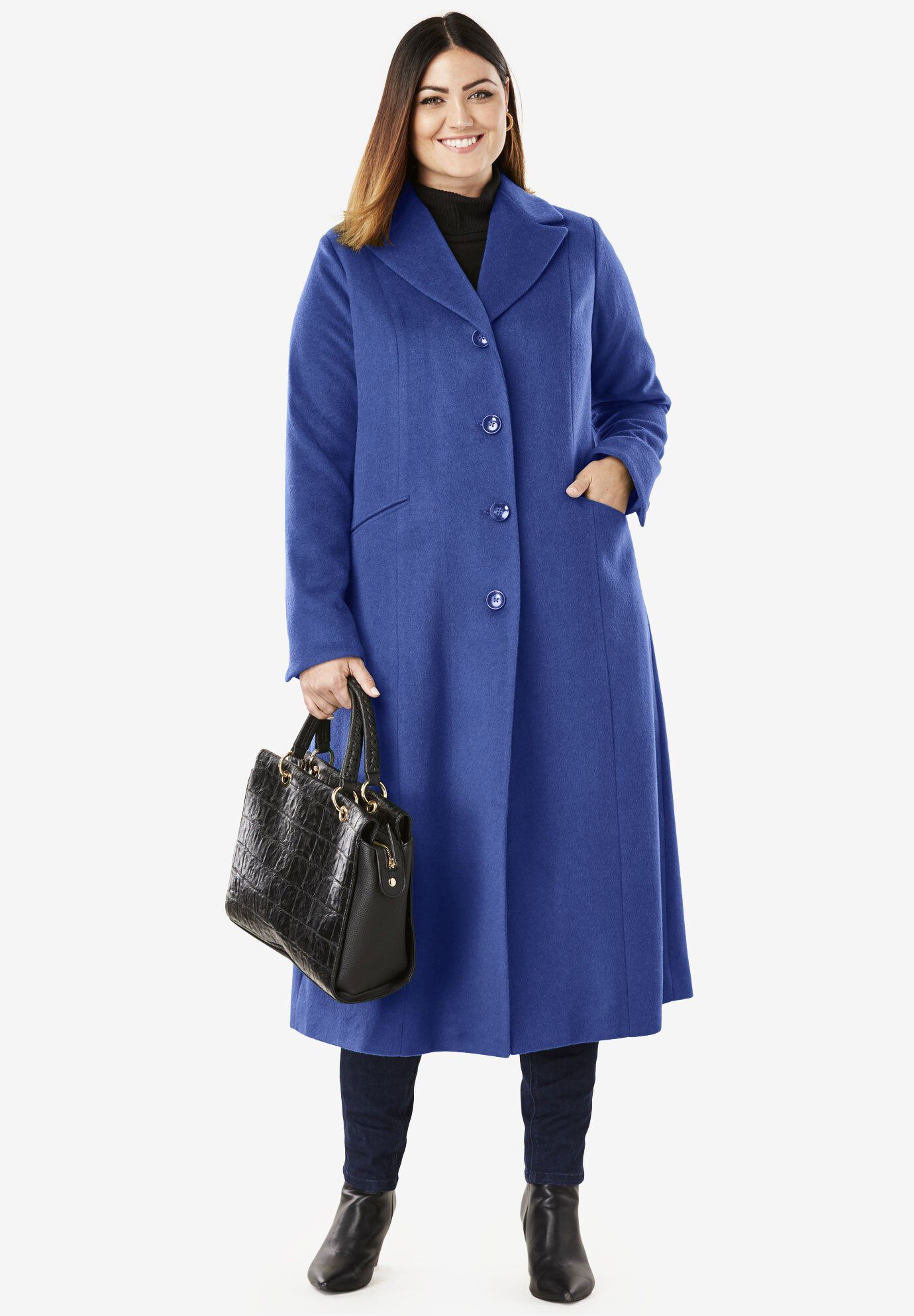 Wool Blend Toggle Peacoat with Hood Fur Trim, Soft Camel | Catherines