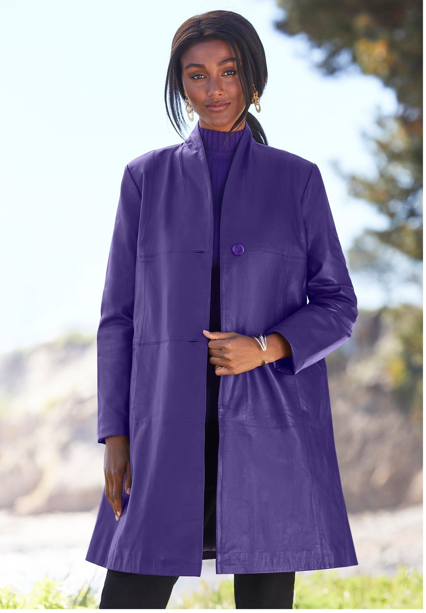 Stretch Crepe Zip Front A Line Back Pleat Coat | Avenue