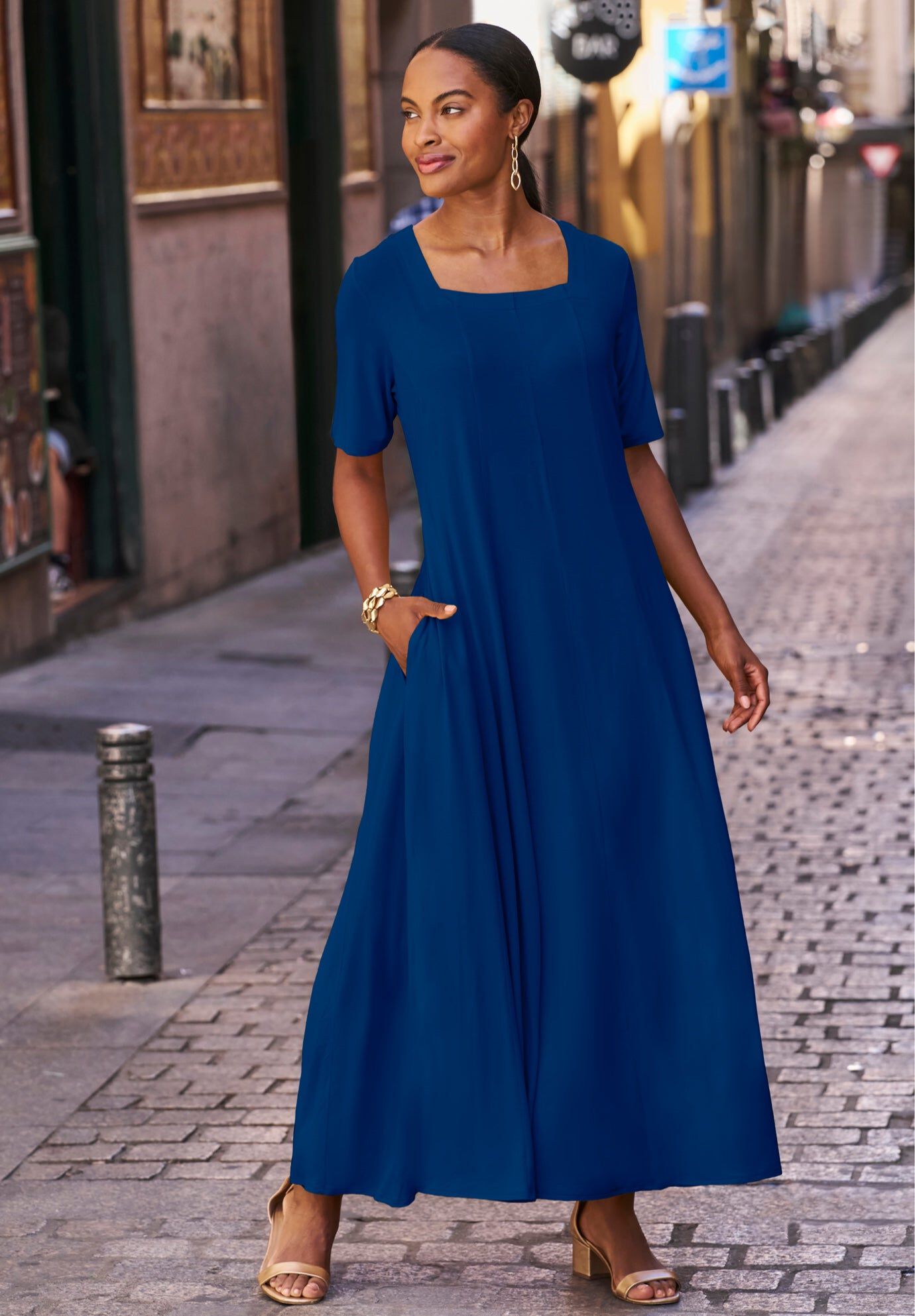 chinese dress ladies Floral Frill Trim Flounce Sleeve Plunge Maxi Dress – Charming Charlie main image 1