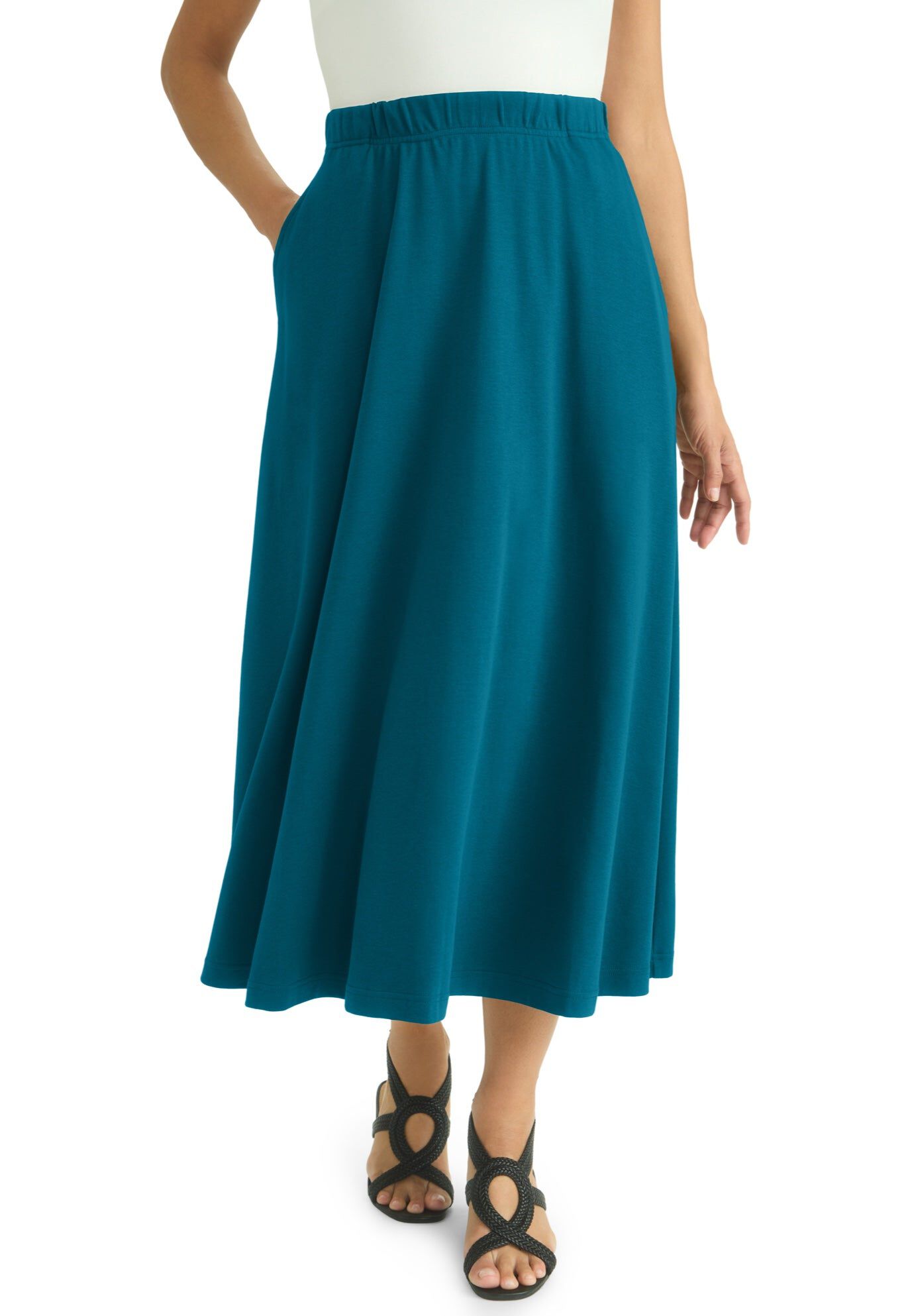 Ladies' Flowing Crinkled Maxi Skirt, Dark Olive Green | Jessica London