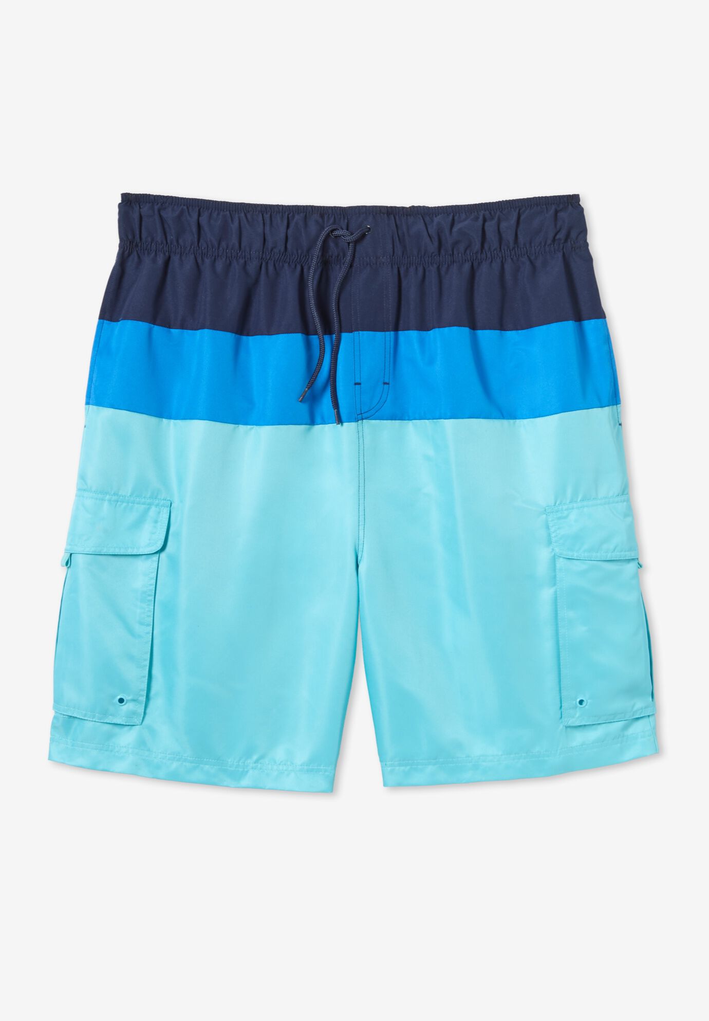 8 inches Printed Cargo Swim Trunks, BLUE AQUA COLORBLOCK, on-hover image number 1