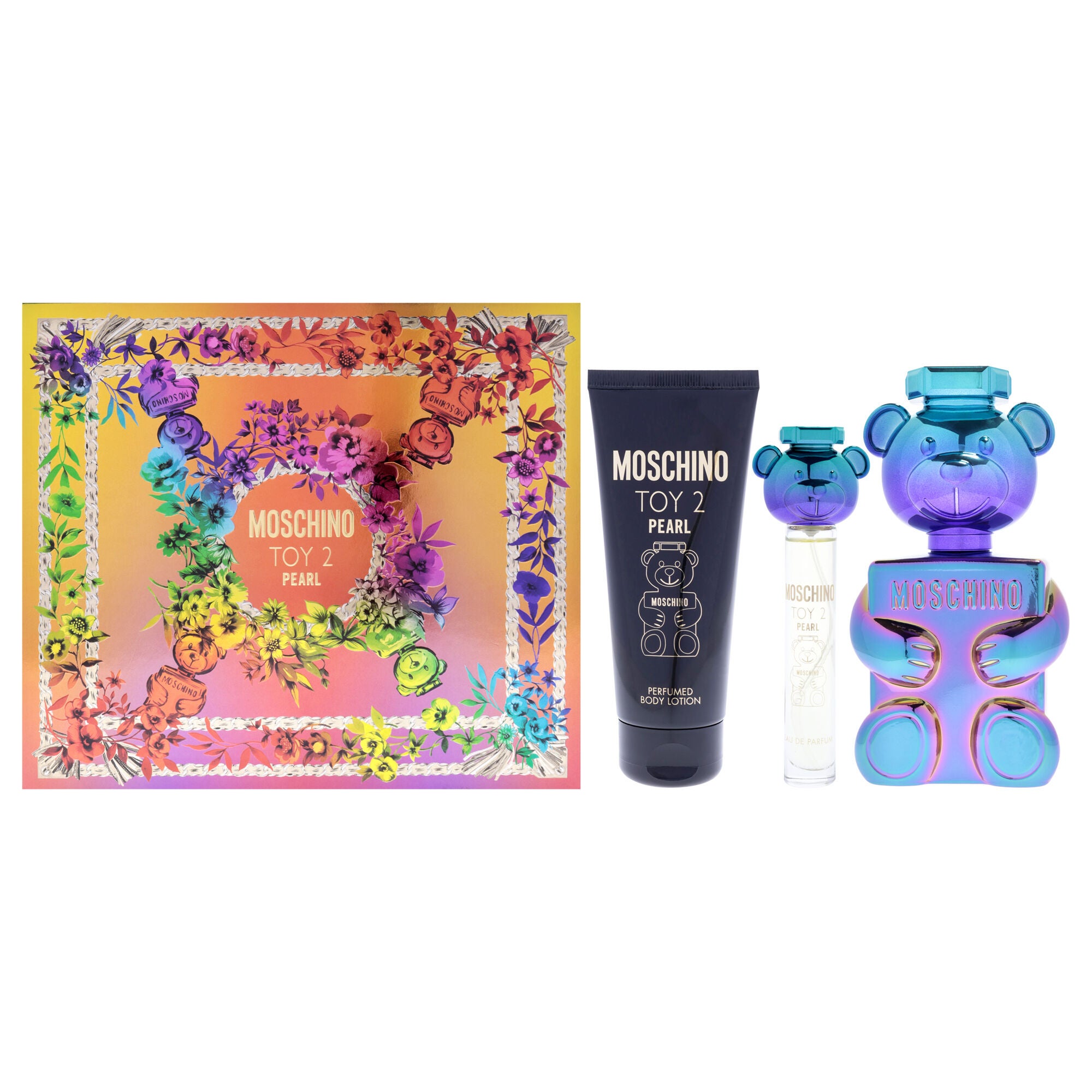 Moschino Toy 2 Pearl by Moschino for Unisex - 3 Pc Gift Set 3.4oz EDP Spray, 3.4oz Body Lotion, 0.3oz EDP Spray (Mini), Clear, hi-res image number 0