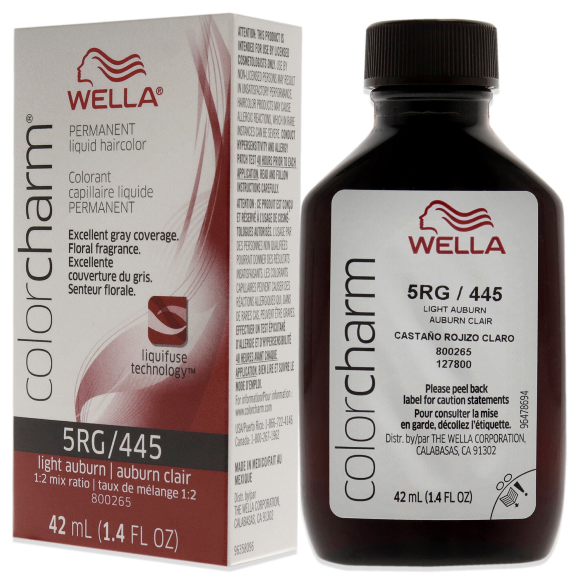 Color Charm Permanent Liquid Hair Color - 445 5RG Light Auburn by Wella for Unisex - 1.42 oz Hair Color, See Description, alternate image number 3