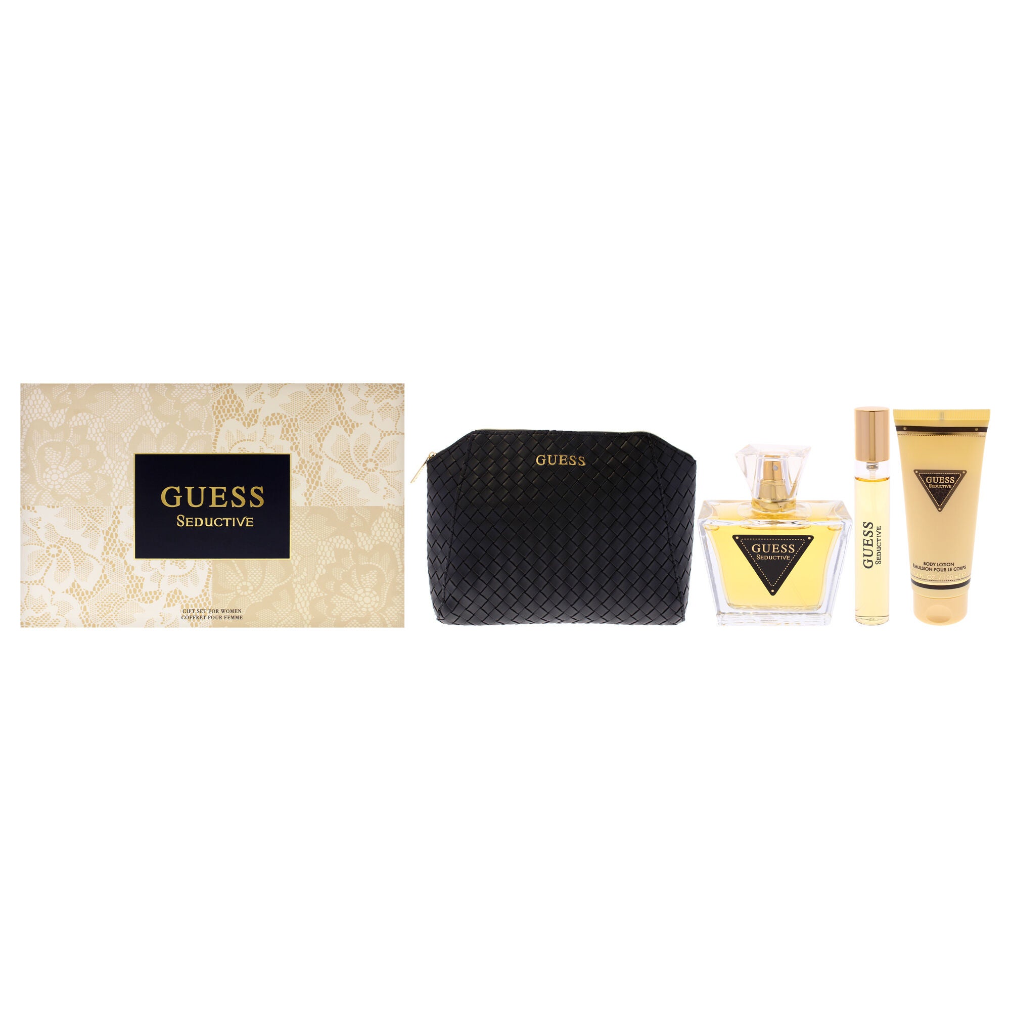 Guess Seductive by Guess for Women - 4 Pc Gift Set 2.5oz EDT Spray, 0.5oz EDT Spray, 3.4oz Body Lotion, Pouch, See Description, hi-res image number 0